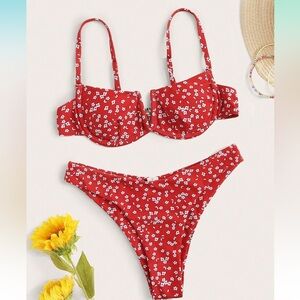 Red floral bikini
